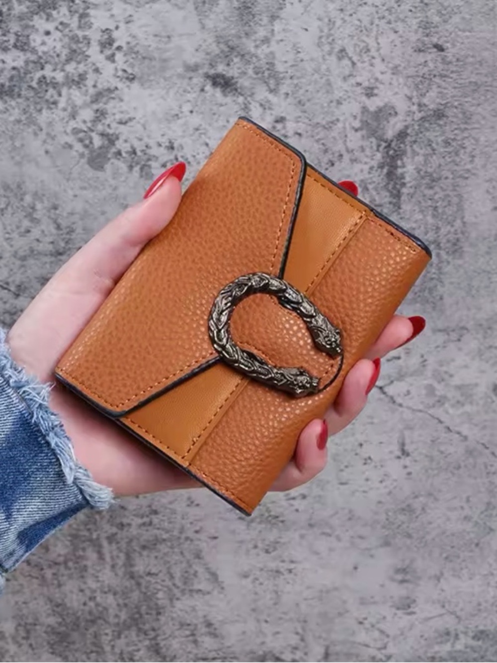 Macy's Tan Textured Leather Wallet with Decorative Metal Accent